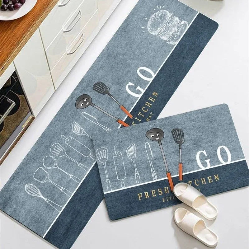Kitchen Cutlery Knife and Fork Theme Washable Stain-resistant Foot Mat Carpet Kitchen Living Room Entrance Door Mats