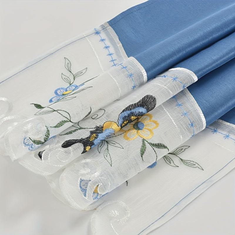 1 SET 3pcs/set Polyester plain fabric with beige floral lace, machine- pink blue gray burgundy butterfly pattern curtains, suitable for home decoration, bathroom, living room, bedroom, kitchen, outdoor decor, villa, wedding,