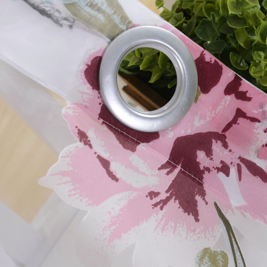 2pcs Classic Peony Floral Yarn Curtains, Living Room Bedroom Girl Room Tulle Eyelet Grommet Top Purple Pink Curtains Home Decor