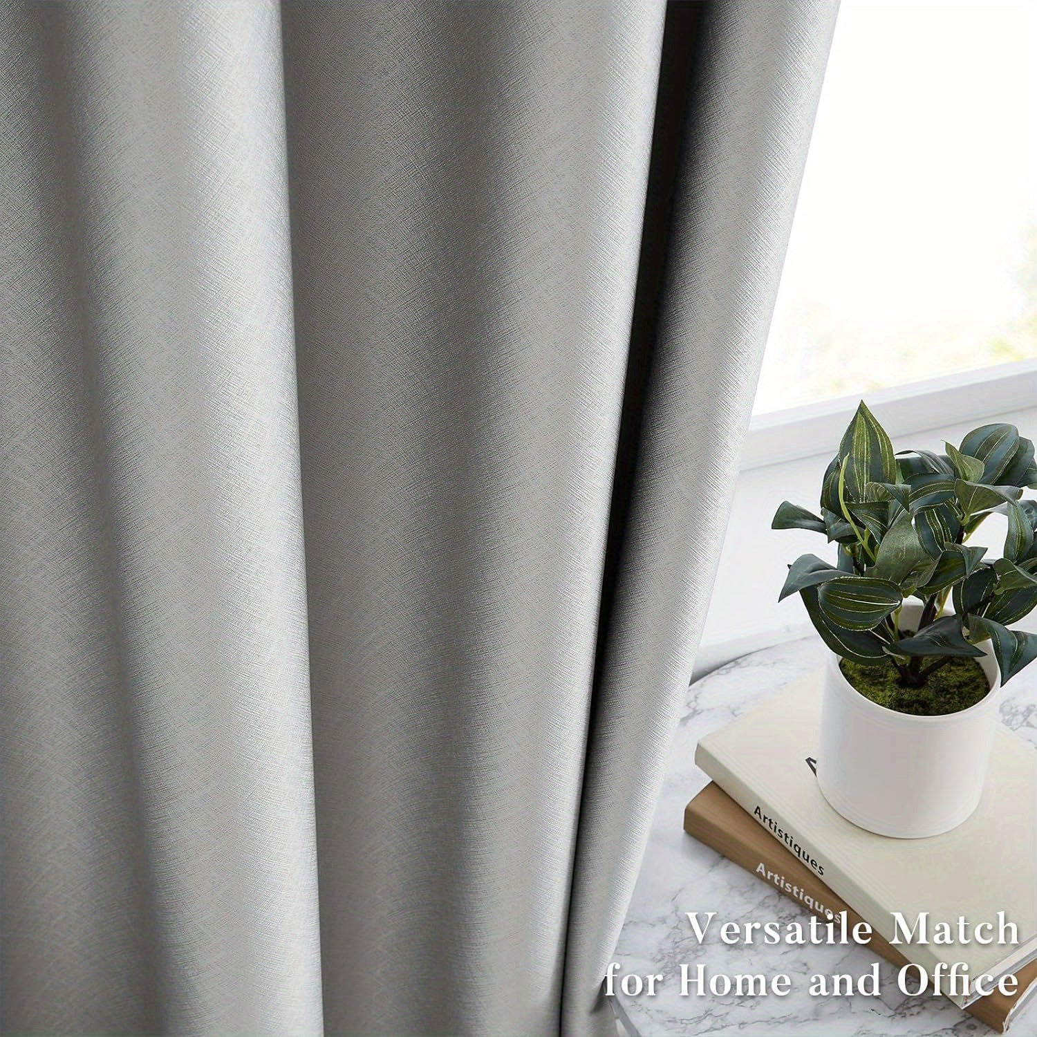 2pcs Silvery Gray Blackout Curtains for Bedroom, Thermal Insulated Energy Saving Grommet Embossed Satin Drapes with Black Lining