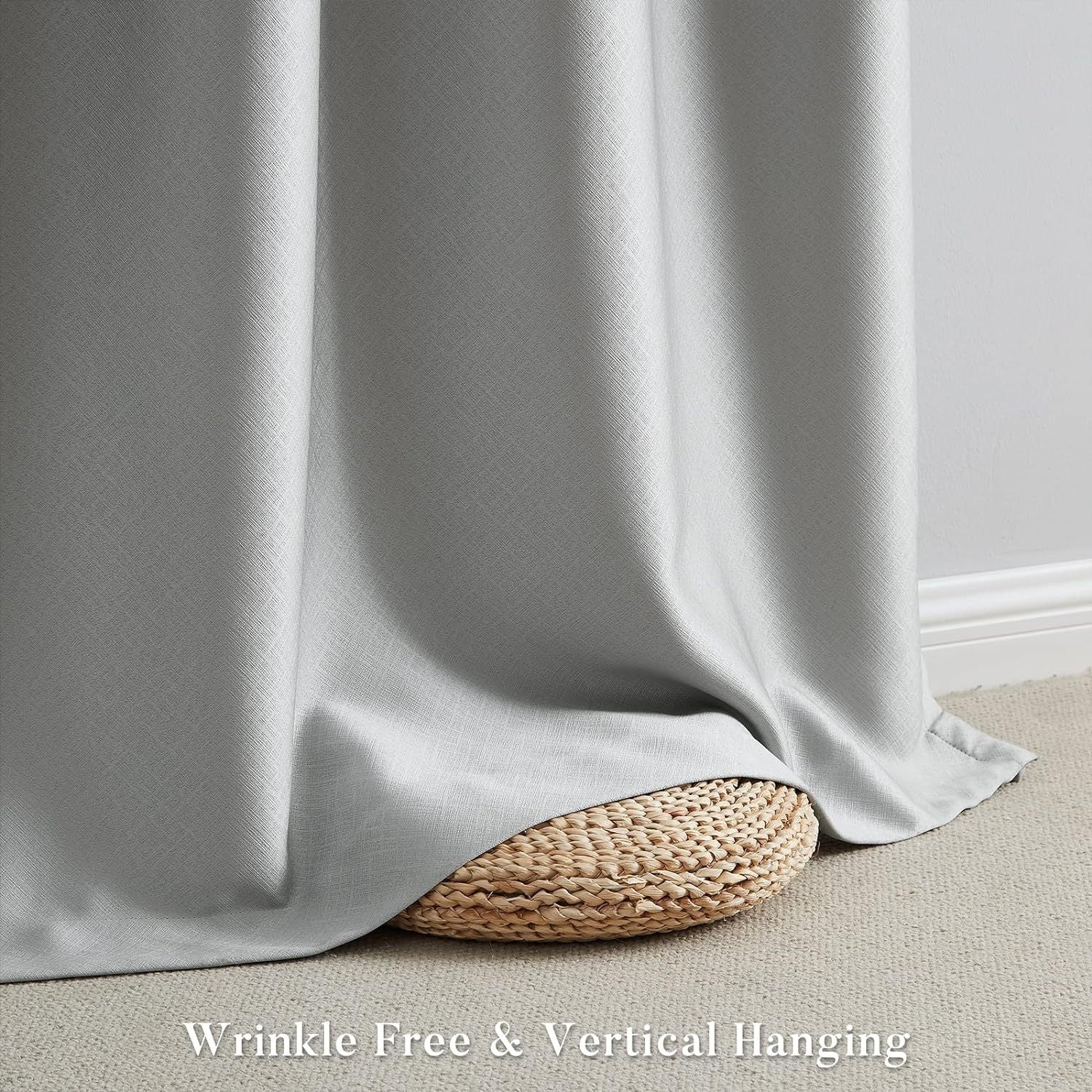 2pcs Silvery Gray Blackout Curtains for Bedroom, Thermal Insulated Energy Saving Grommet Embossed Satin Drapes with Black Lining