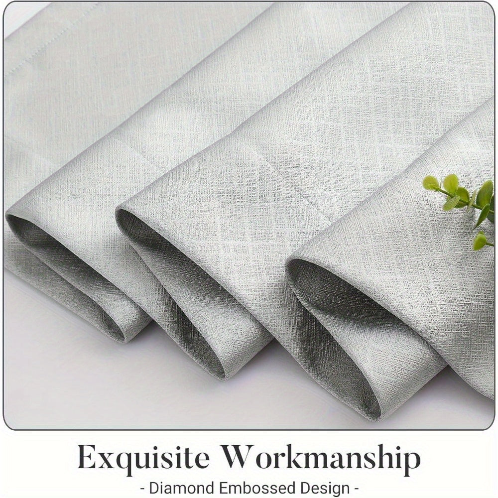 2pcs Silvery Gray Blackout Curtains for Bedroom, Thermal Insulated Energy Saving Grommet Embossed Satin Drapes with Black Lining