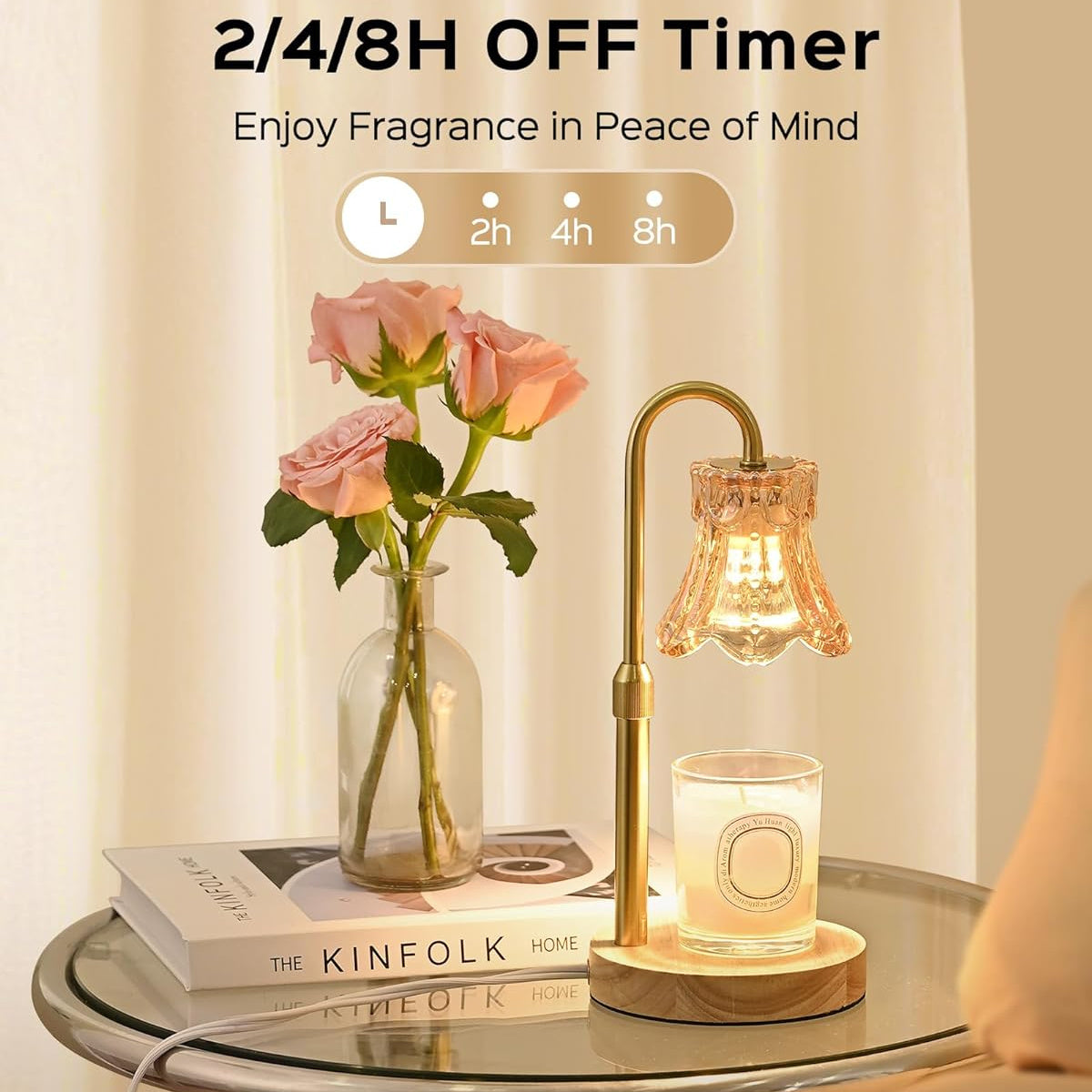 JACKYLED 2-Pack Candle Warmer Lamps Height Adjustable Fragrance Candle Warming Lamps with 4 Bulbs 35W, 2H/4H/8H Timer and 4-Level Dimmer, Wax Warmer Heater Lamp for Home Decor, Housewarming Gift