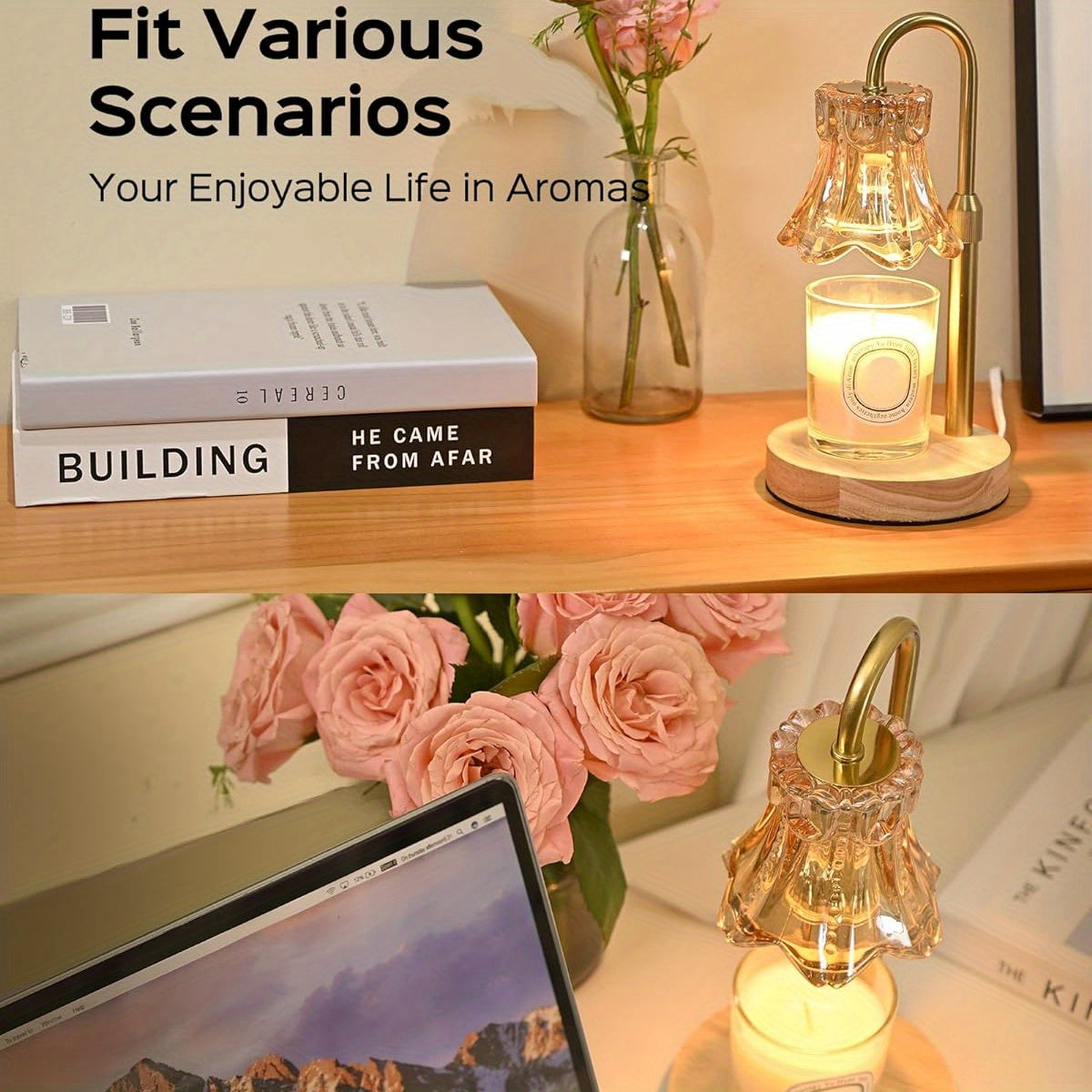 JACKYLED 2-Pack Candle Warmer Lamps Height Adjustable Fragrance Candle Warming Lamps with 4 Bulbs 35W, 2H/4H/8H Timer and 4-Level Dimmer, Wax Warmer Heater Lamp for Home Decor, Housewarming Gift