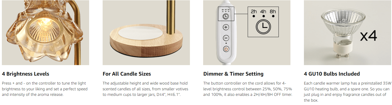 JACKYLED 2-Pack Candle Warmer Lamps Height Adjustable Fragrance Candle Warming Lamps with 4 Bulbs 35W, 2H/4H/8H Timer and 4-Level Dimmer, Wax Warmer Heater Lamp for Home Decor, Housewarming Gift