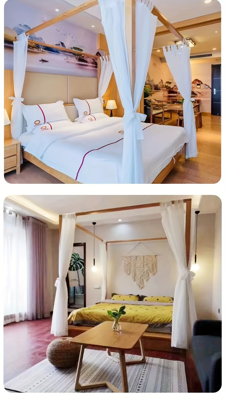 2pcs/6pcs/8pcs Canopy Bed Curtains, Semi-Transparent Curtains with a Blend of Artificial Linen Texture, Featuring Top Ties And Bedroom Ties, Suitable for Home And Outdoor Use, Excluding The Frame.