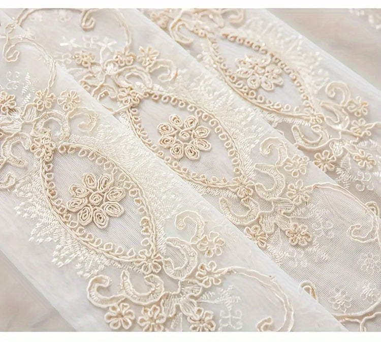 2Panels Embroidered Transparent Curtains, Hanging By Grommets At The Top, Three-dimensional Embossed Flowers Breathable And Translucent Soft Reference Bedroom Living Room Dining Room Kitchen Balcony Room Decoration.