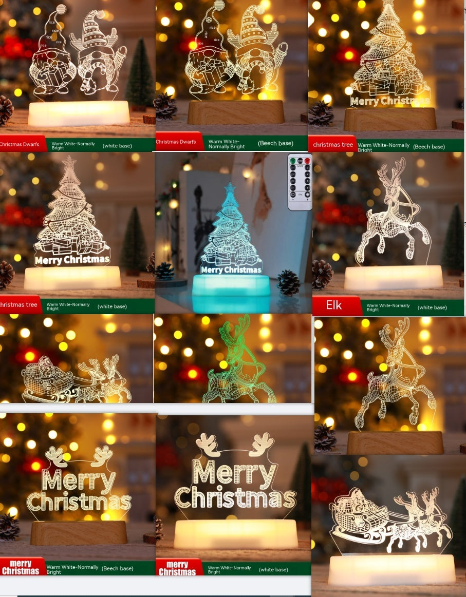 3D Acrylic Christmas Lamp – LED Night Light for Holiday Decoration & Gift