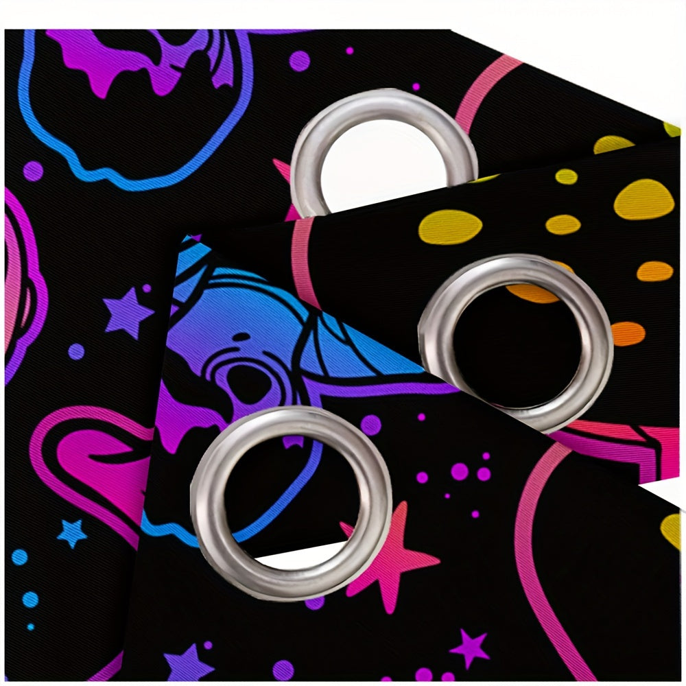 2pcs UV Neon Mushrooms Digital Printed Grommet Top Curtains for Living Room Office Home Decoration