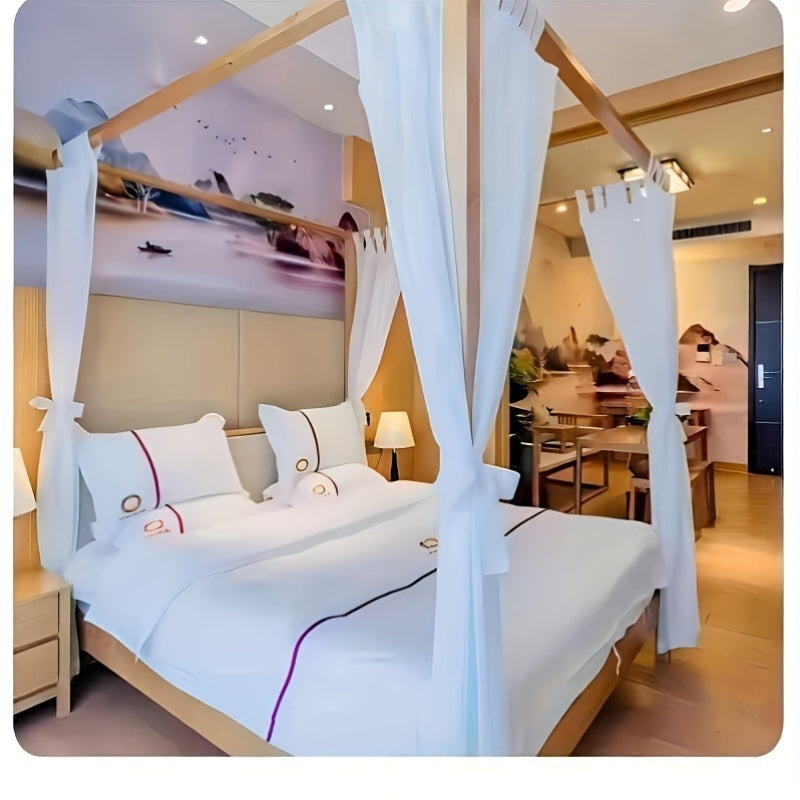 2pcs/6pcs/8pcs Canopy Bed Curtains, Semi-Transparent Curtains with a Blend of Artificial Linen Texture, Featuring Top Ties And Bedroom Ties, Suitable for Home And Outdoor Use, Excluding The Frame.