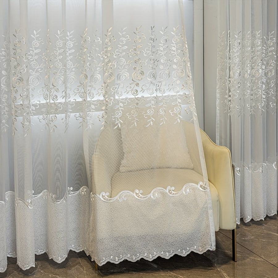 [Uv-Resistant | Embroidered] 2pcs White Embroidered Curtains | Uv-Resistant Transparent, Small Flower Patterns | Suitable for Home Decoration in Living Rooms, Bedrooms, Dining Rooms, Offices, Balconies, Etc