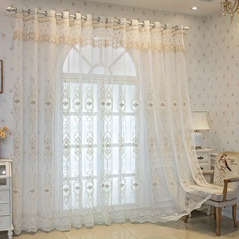 2Panels Embroidered Transparent Curtains, Hanging By Grommets At The Top, Three-dimensional Embossed Flowers Breathable And Translucent Soft Reference Bedroom Living Room Dining Room Kitchen Balcony Room Decoration.