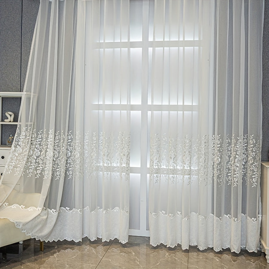 [Uv-Resistant | Embroidered] 2pcs White Embroidered Curtains | Uv-Resistant Transparent, Small Flower Patterns | Suitable for Home Decoration in Living Rooms, Bedrooms, Dining Rooms, Offices, Balconies, Etc