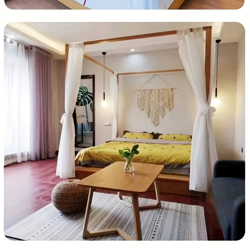 2pcs/6pcs/8pcs Canopy Bed Curtains, Semi-Transparent Curtains with a Blend of Artificial Linen Texture, Featuring Top Ties And Bedroom Ties, Suitable for Home And Outdoor Use, Excluding The Frame.