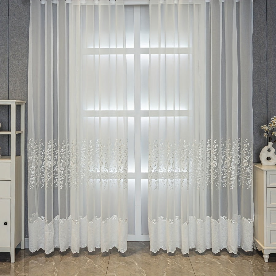 [Uv-Resistant | Embroidered] 2pcs White Embroidered Curtains | Uv-Resistant Transparent, Small Flower Patterns | Suitable for Home Decoration in Living Rooms, Bedrooms, Dining Rooms, Offices, Balconies, Etc
