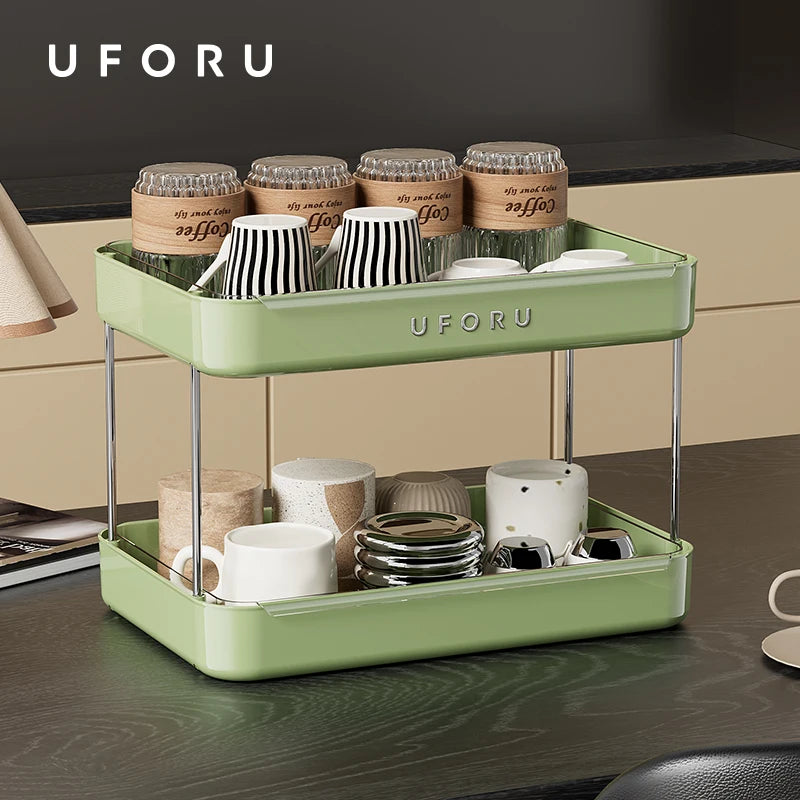UFORU Kitchen and Multi-function drain cup rack in ancient home tea cup storage rack with  double layer large capacity organizer