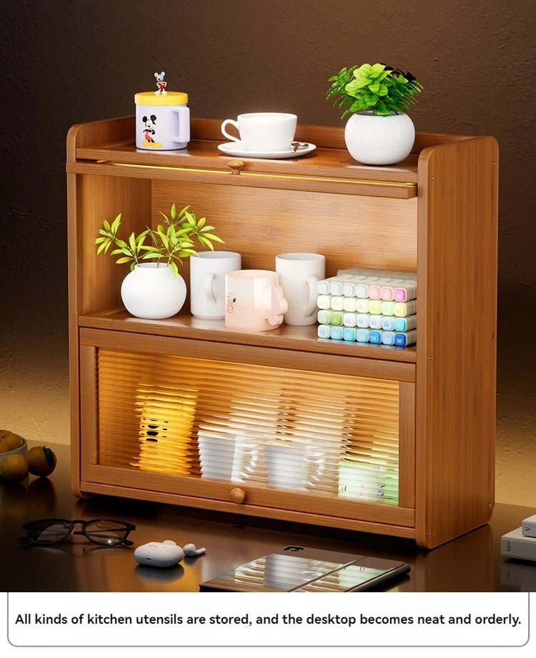 Kitchen countertop seasoning rack storage shelf, product sorting rack, layered multifunctional storage cabinet, dust-proof cabin
