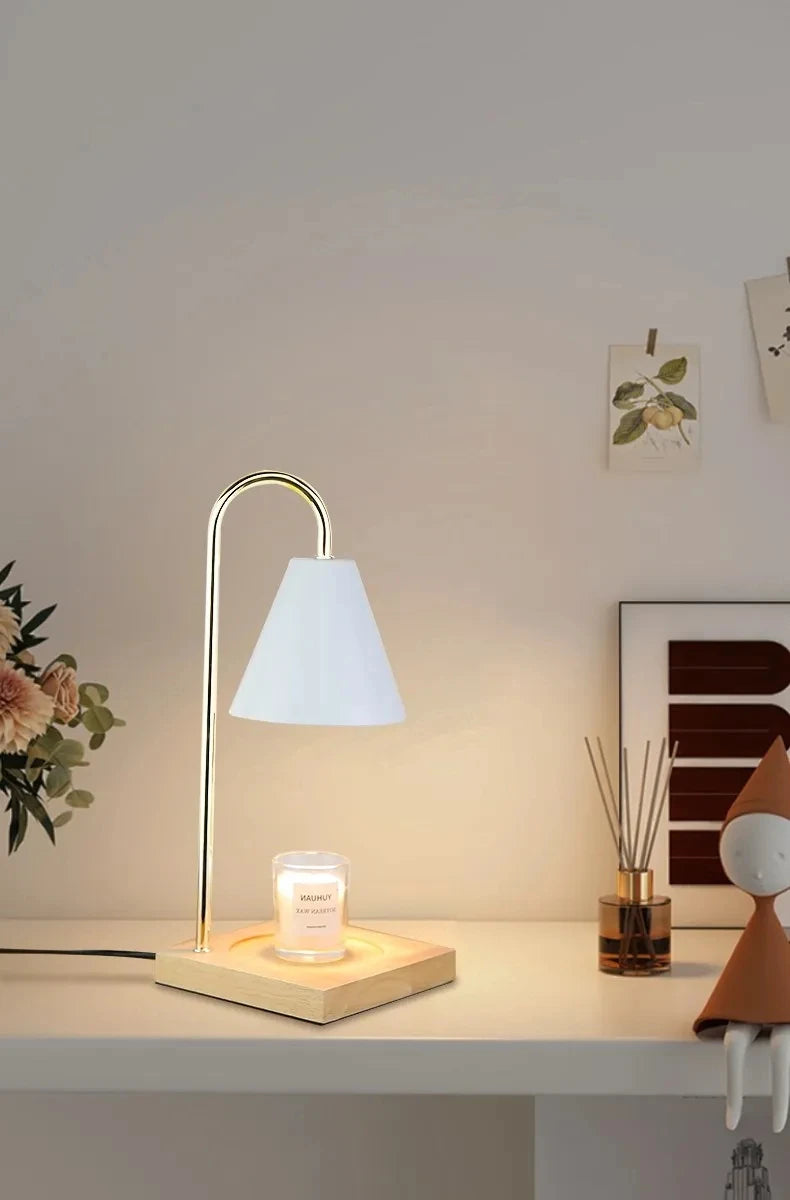 Bedside Candle Warmer Lamp Melt Lamps Stepless Dimming Table Lamp Wooden Base Candle Warmer Lamp 50W for Bedroom Decor Lighting
