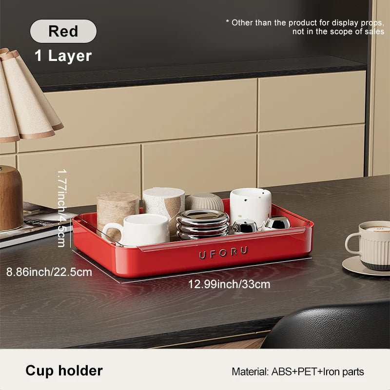 UFORU Kitchen and Multi-function drain cup rack in ancient home tea cup storage rack with  double layer large capacity organizer