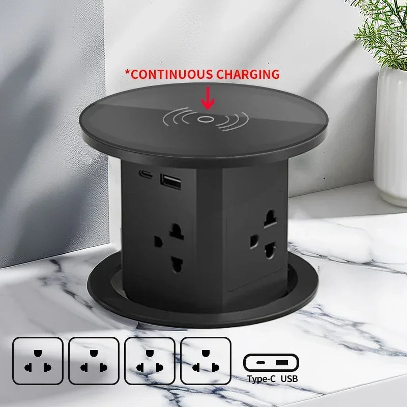 US UK AU Plug power Kitchen Table Electrical Socket Pop Up Desktop Sockets Power Charge USB Aluminum Shelf ,Hidden,Built-in
