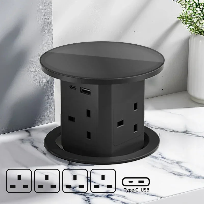 US UK AU Plug power Kitchen Table Electrical Socket Pop Up Desktop Sockets Power Charge USB Aluminum Shelf ,Hidden,Built-in