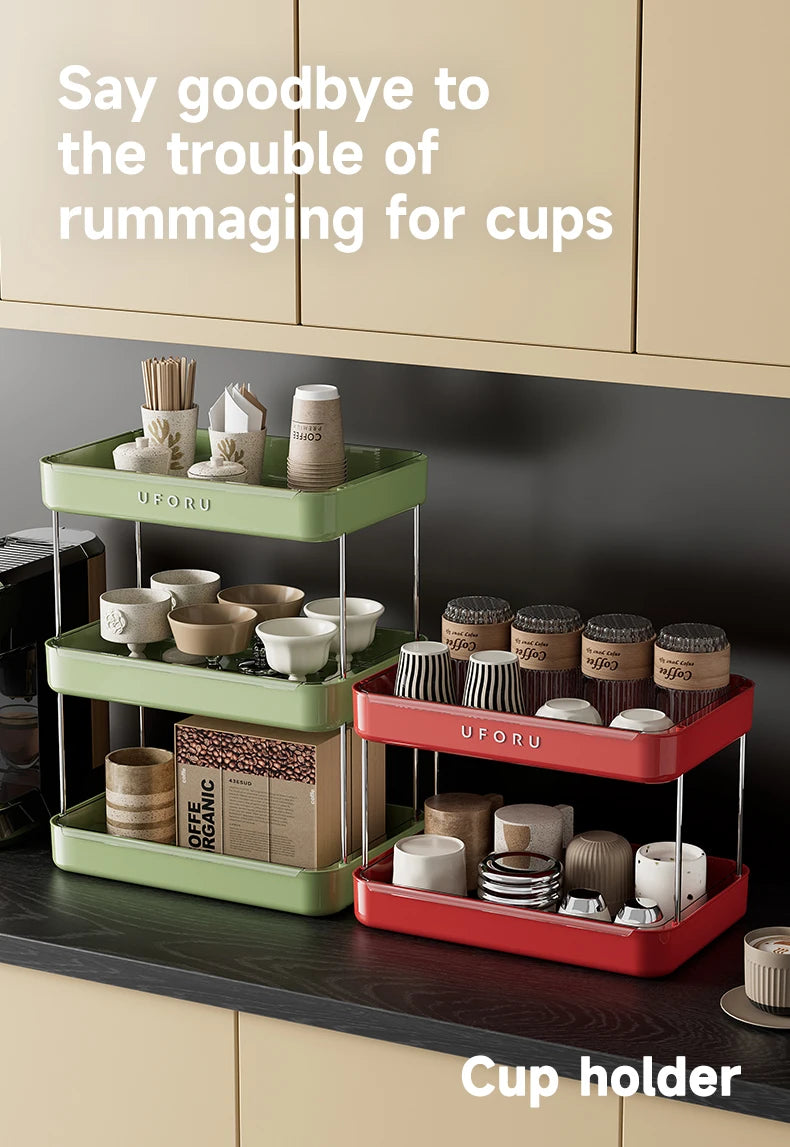 UFORU Kitchen and Multi-function drain cup rack in ancient home tea cup storage rack with  double layer large capacity organizer