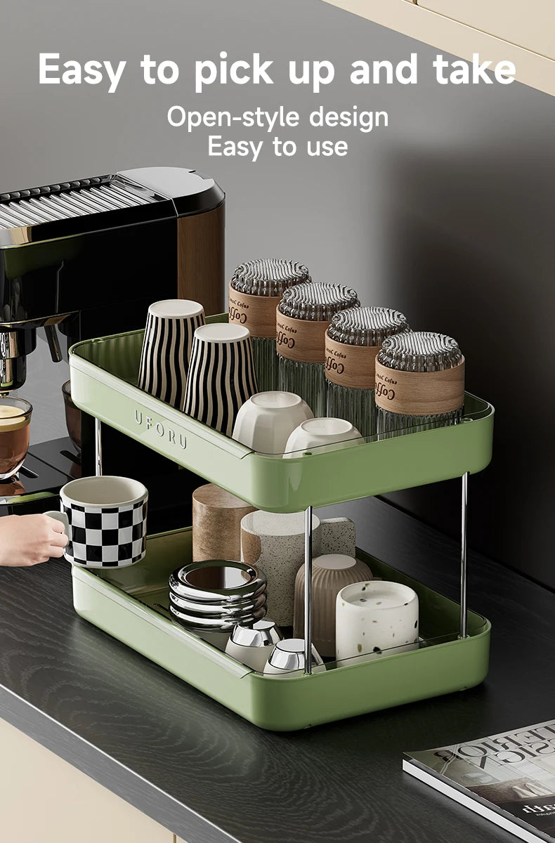 UFORU Kitchen and Multi-function drain cup rack in ancient home tea cup storage rack with  double layer large capacity organizer