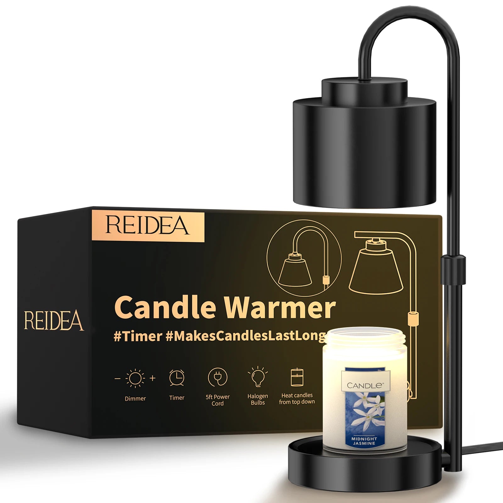 Candle Warmer Lamp with Timer, Dimmable Adjustable Height Wax Melt for Large 3 Wicks Scented Candles (Up to D-4 /H-5.5 inches)