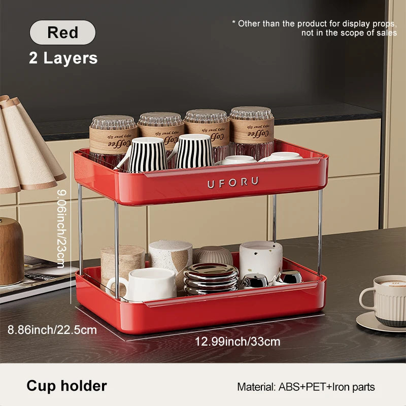 UFORU Kitchen and Multi-function drain cup rack in ancient home tea cup storage rack with  double layer large capacity organizer