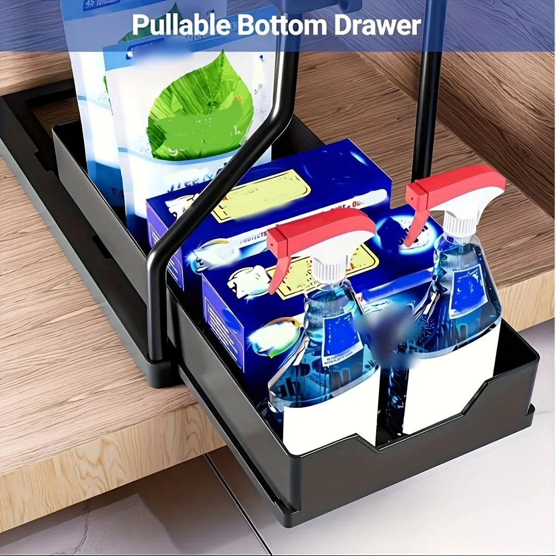 Kitchen Pull-out Shelf Cabinet Lower Sink Kitchenware Storage Bathroom Double Storage Shelf