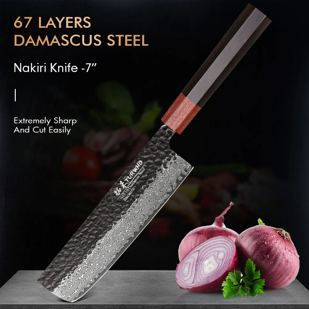 TURWHO 1-5PCS Kitchen Knives Set 67 Layers Damascus Steel VG10 Core Japanese Chef's Knife Kiritsuke Knife Kitchen Accessories