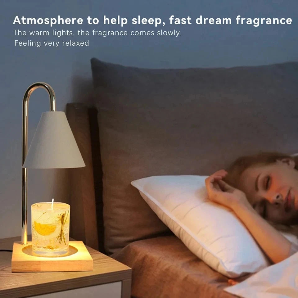Bedside Candle Warmer Lamp Melt Lamps Stepless Dimming Table Lamp Wooden Base Candle Warmer Lamp 50W for Bedroom Decor Lighting