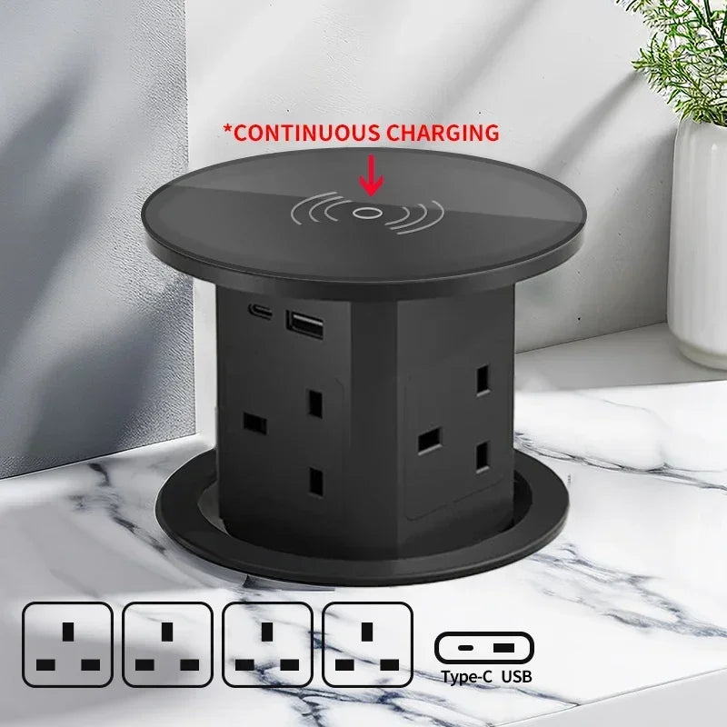 US UK AU Plug power Kitchen Table Electrical Socket Pop Up Desktop Sockets Power Charge USB Aluminum Shelf ,Hidden,Built-in
