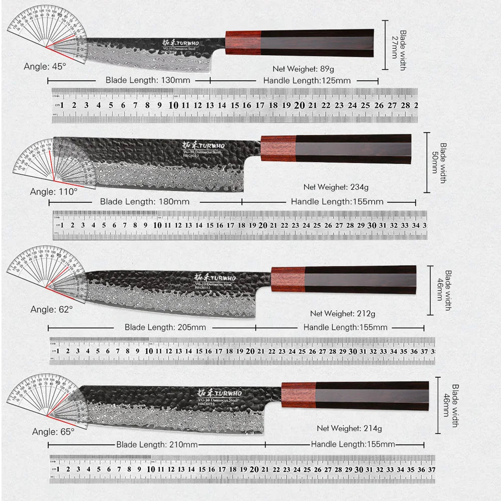 TURWHO 1-5PCS Kitchen Knives Set 67 Layers Damascus Steel VG10 Core Japanese Chef's Knife Kiritsuke Knife Kitchen Accessories