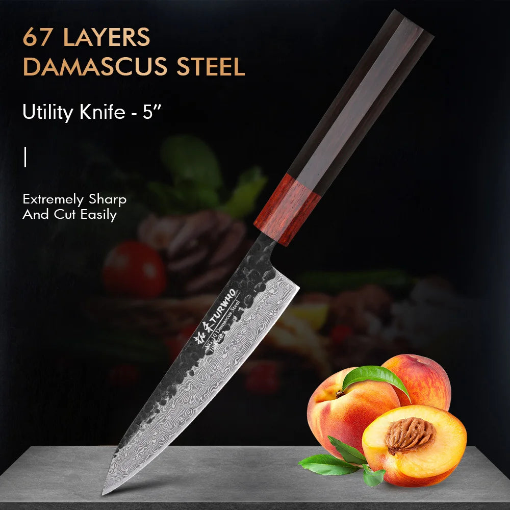 TURWHO 1-5PCS Kitchen Knives Set 67 Layers Damascus Steel VG10 Core Japanese Chef's Knife Kiritsuke Knife Kitchen Accessories