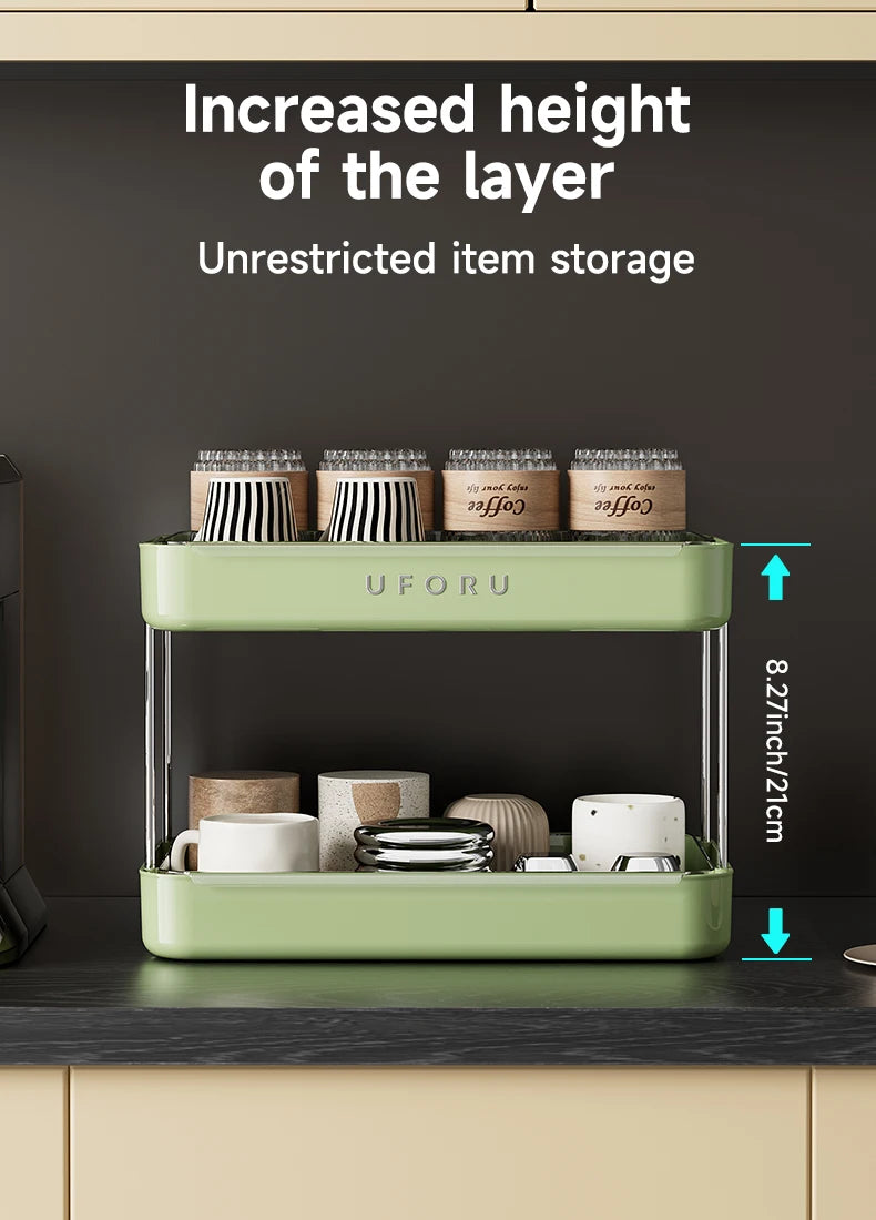 UFORU Kitchen and Multi-function drain cup rack in ancient home tea cup storage rack with  double layer large capacity organizer