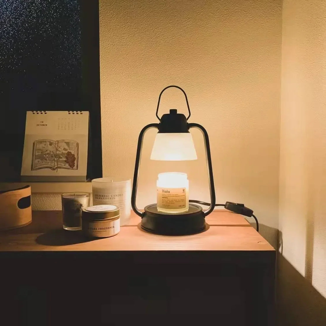 American Aromatherapy Candle Warmer Lamp Creative Bedroom Bedhead Flameless Aroma Melting Candle Lamp Retro Black Candle Warmer