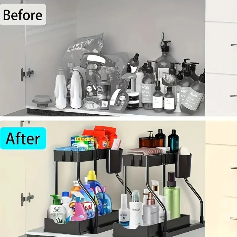 Kitchen Pull-out Shelf Cabinet Lower Sink Kitchenware Storage Bathroom Double Storage Shelf
