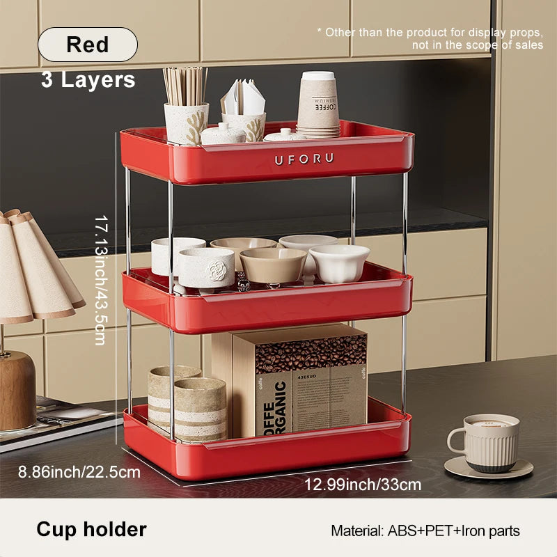 UFORU Kitchen and Multi-function drain cup rack in ancient home tea cup storage rack with  double layer large capacity organizer