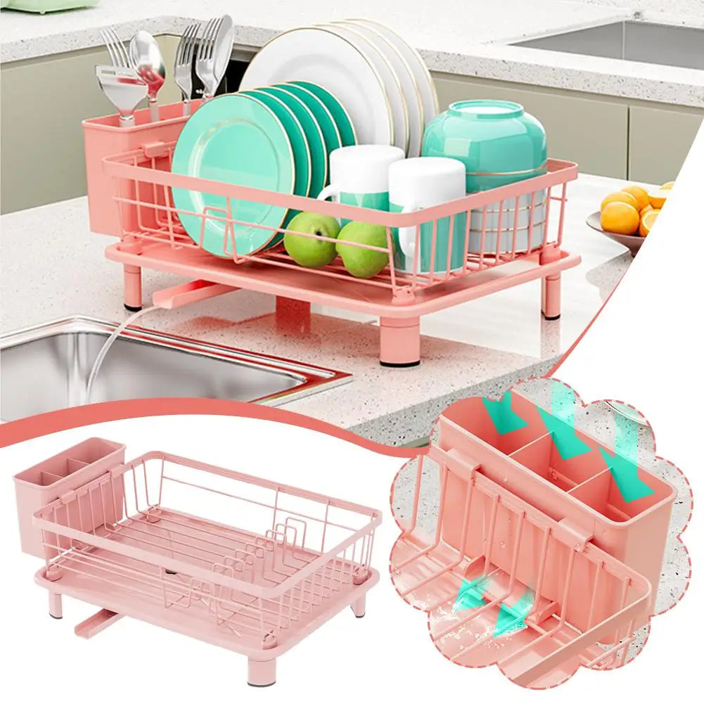 Kitchen Plate Storage Rack With Drainer For Countertop Utensils Plates Chopsticks Bowls Spoons Storage Dish Drying Rack F6h7