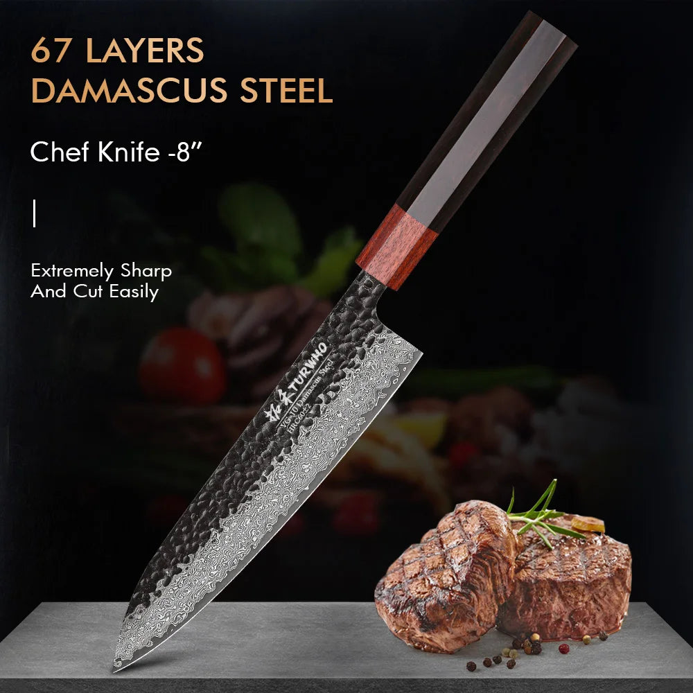 TURWHO 1-5PCS Kitchen Knives Set 67 Layers Damascus Steel VG10 Core Japanese Chef's Knife Kiritsuke Knife Kitchen Accessories