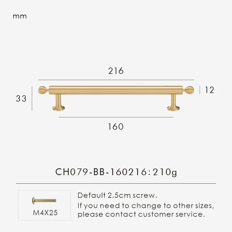 Nurlin French Luxury Solid Brass Kitchen Cabinet Furniture Drawer Cabinet Door Handle Round Knobs T-Bar Wardrobe Pull