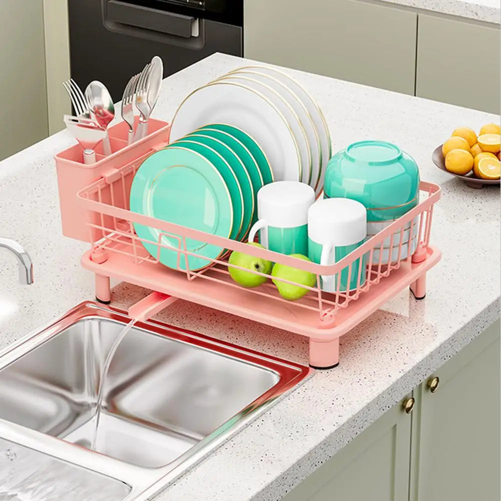 Kitchen Plate Storage Rack With Drainer For Countertop Utensils Plates Chopsticks Bowls Spoons Storage Dish Drying Rack F6h7