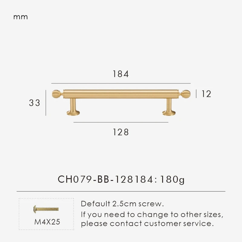 Nurlin French Luxury Solid Brass Kitchen Cabinet Furniture Drawer Cabinet Door Handle Round Knobs T-Bar Wardrobe Pull