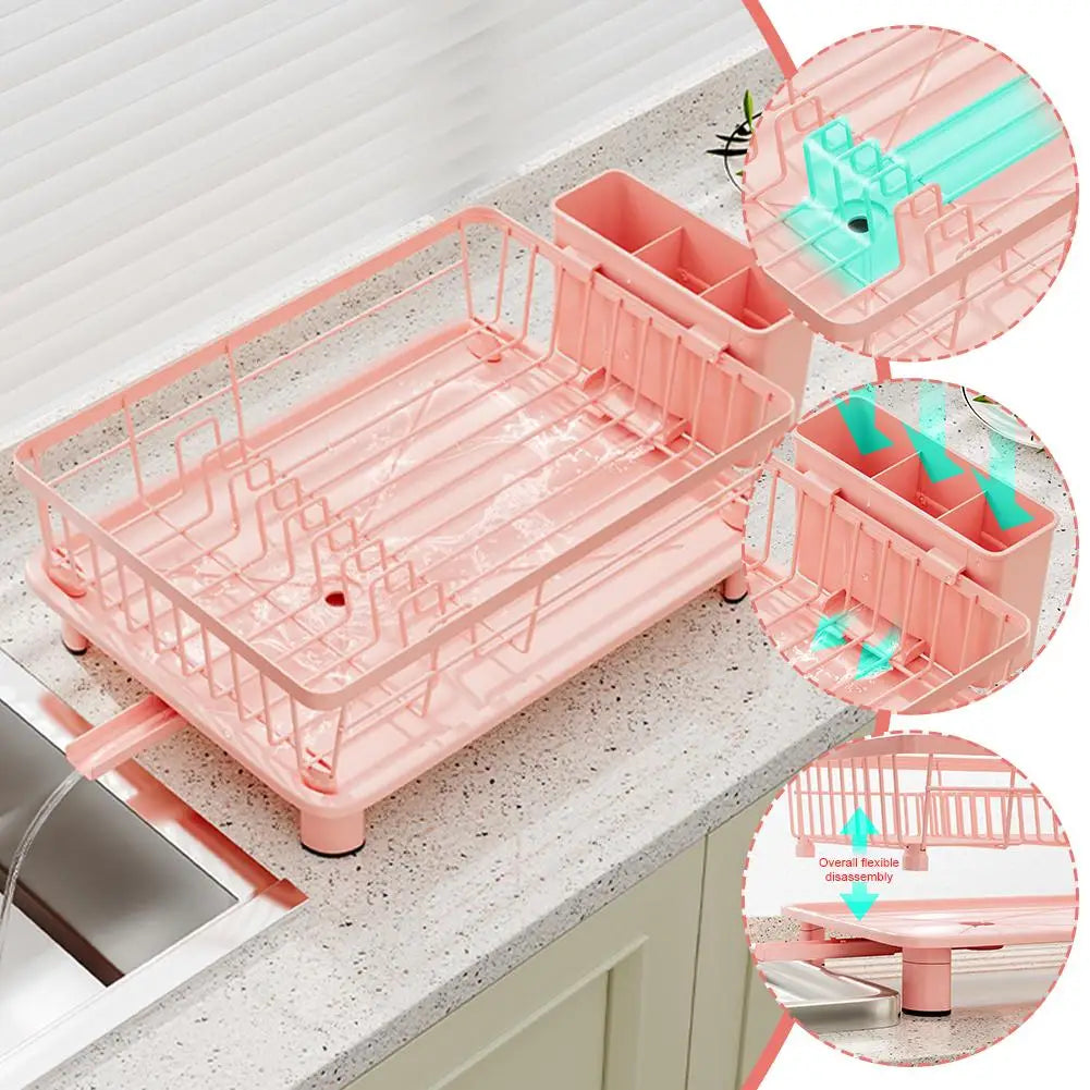 Kitchen Plate Storage Rack With Drainer For Countertop Utensils Plates Chopsticks Bowls Spoons Storage Dish Drying Rack F6h7