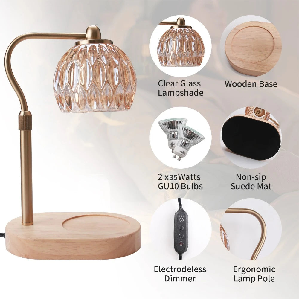 Candle Warmer Lamp Retro Candle Warmer Table Lamp Aromatherapy Lamp with Timer & Dimmer Height Adjustable for Scented Candles