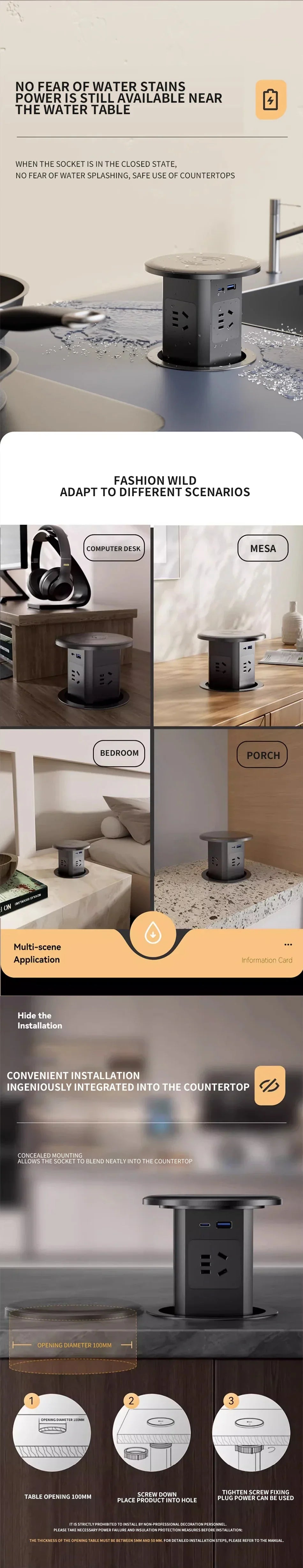 US UK AU Plug power Kitchen Table Electrical Socket Pop Up Desktop Sockets Power Charge USB Aluminum Shelf ,Hidden,Built-in