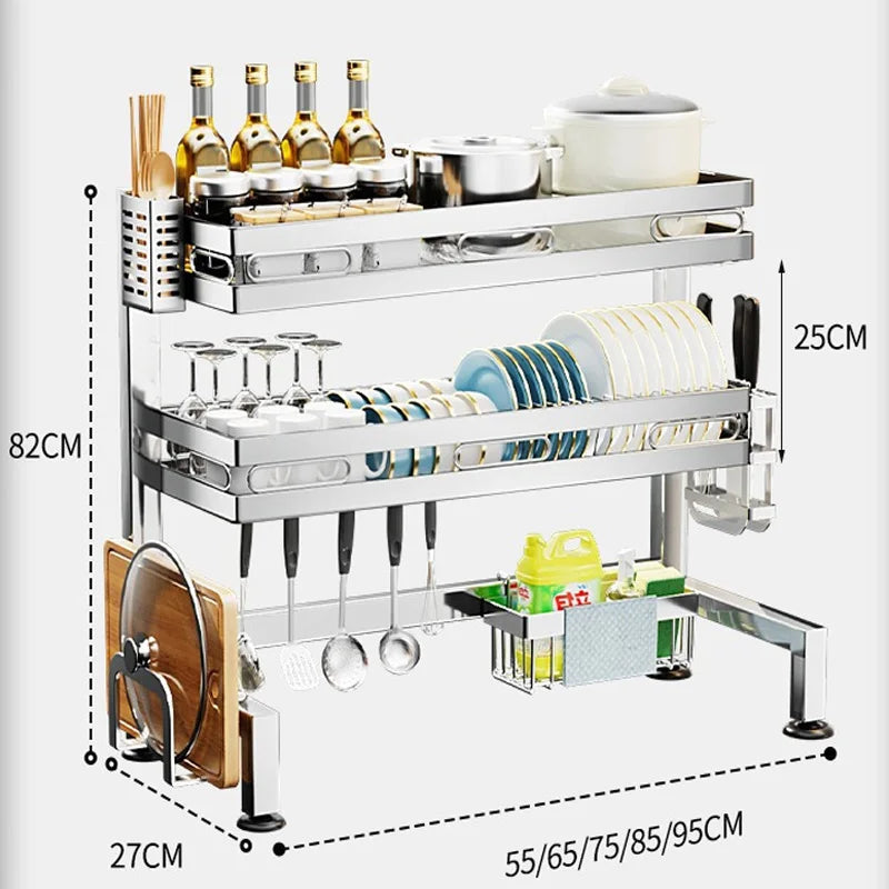 Kitchen Storage Rack Countertop Sink Shelf Bowl Draining Rack Multifunctional Dish Cutlery Knife Spoon Sink Rack Set Organizer