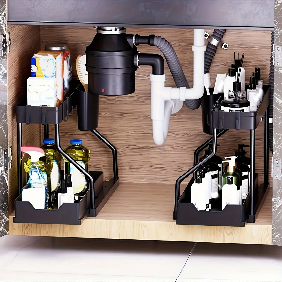 Kitchen Pull-out Shelf Cabinet Lower Sink Kitchenware Storage Bathroom Double Storage Shelf