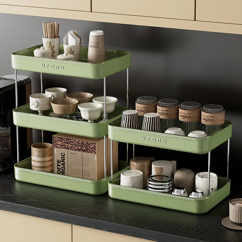 UFORU Kitchen and Multi-function drain cup rack in ancient home tea cup storage rack with  double layer large capacity organizer